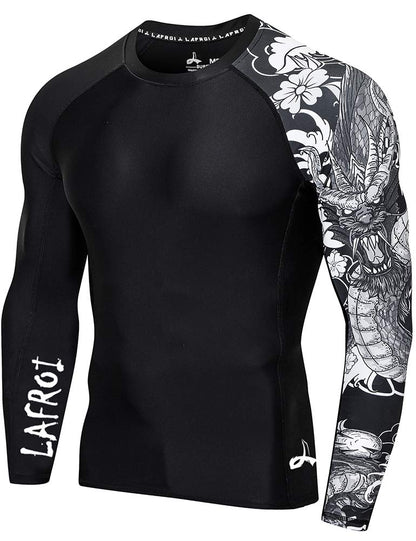 LAFROI Men's Long Sleeve UPF 50+ Baselayer Skins Performance Fit Compression Rash Guard-CLYYB Asym Dragon Size MD