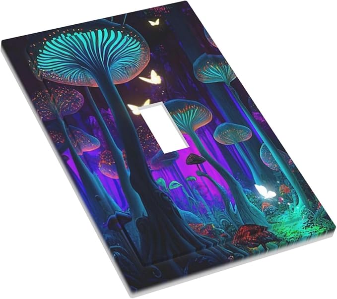 Fantasy Mushroom Forest Glowing Butterfly Single Toggle Light Switch Plates Cover Decorative 1 Gang Wall Plate Electrica Faceplate for Bathroom Bedroom Decorate Accessories