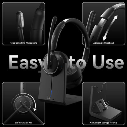 LEVN Wireless Headset with Mic for Work, Bluetooth Headset with Microphone (Noise Cancelling), 65 Hrs Working Time 2.4G Wireless Headphones with Mic for Work/Call Center/PC/Computer/Laptop/Teams/Zoom