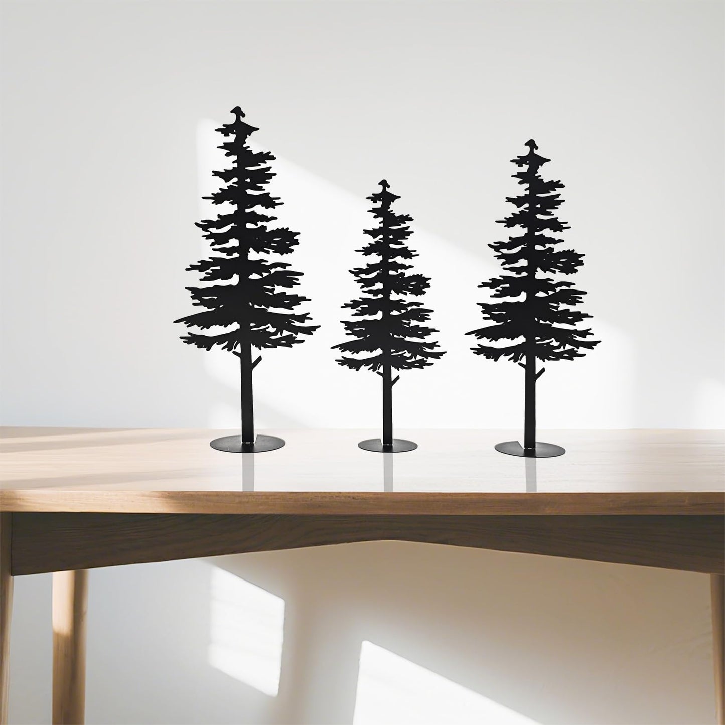 Farmhouse Metal Pine Tree Decor - Rustic Cabin Woodland Forest Accent Fireplace Centerpiece Living Room Bedroom Bookshelf Christmas Decorations Set of 3 (Black)
