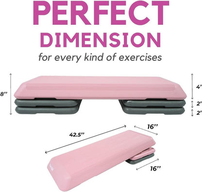 Yes4All Adjustable Workout Aerobic Exercise Step Platform Health Club Size with 4 Adjustable Risers Included and Greater Risers Options - Pink Grey