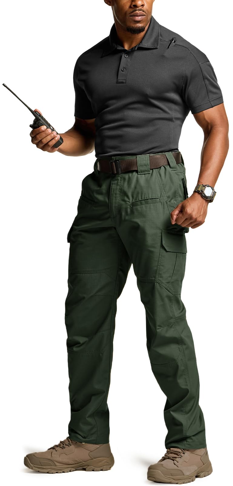CQR Men's Tactical Pants, Water Resistant Ripstop Cargo Pants, Lightweight EDC Work Hiking Pants, Outdoor Apparel, Raider Green Kelp, 34W x 32L