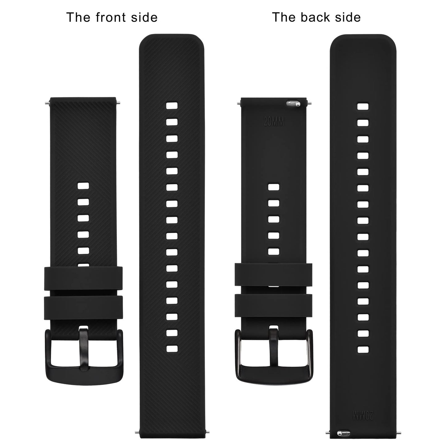 BISONSTRAP Watch Strap 19mm, Quick Release Silicone Watch Bands for Men Women (Black, Black Buckle)