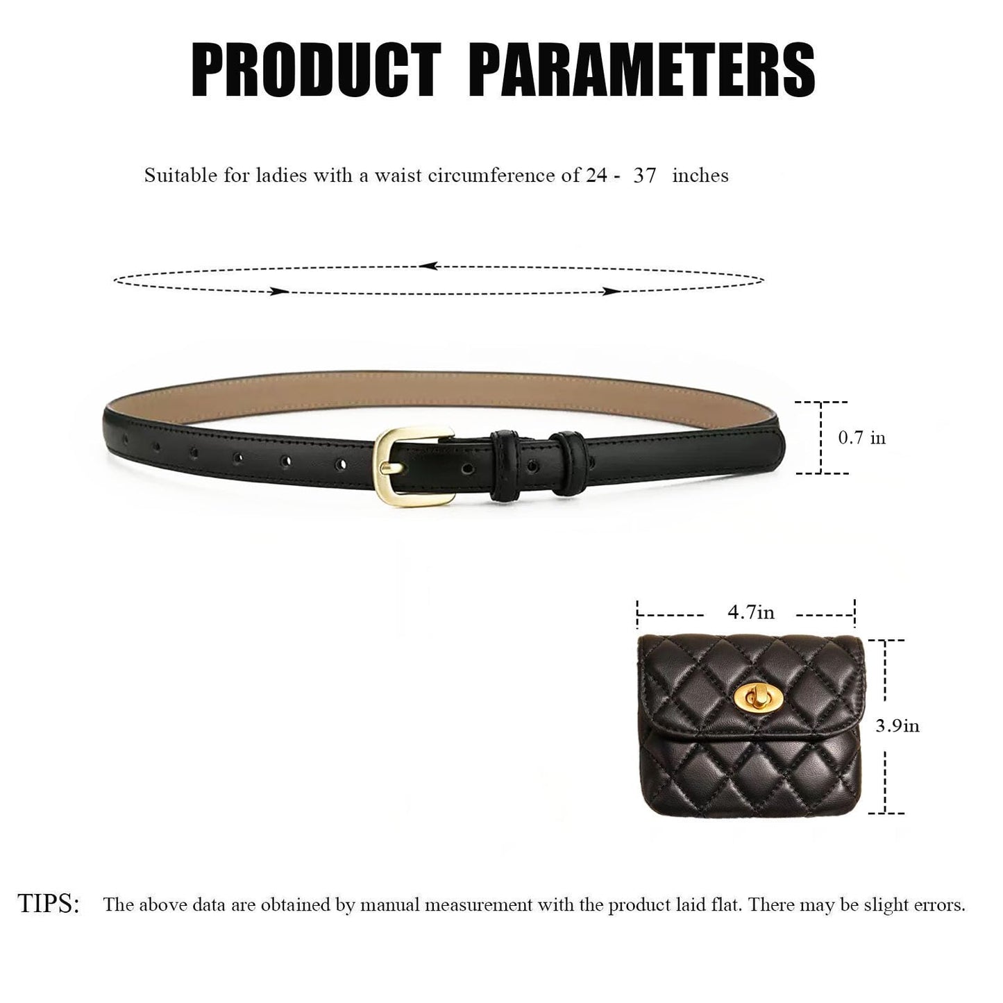 ORUIVO Women's Leather Belt with Mini Pouch, Adjustable Detachable Trendy Fanny Pack - Ideal for Dresses (Black)