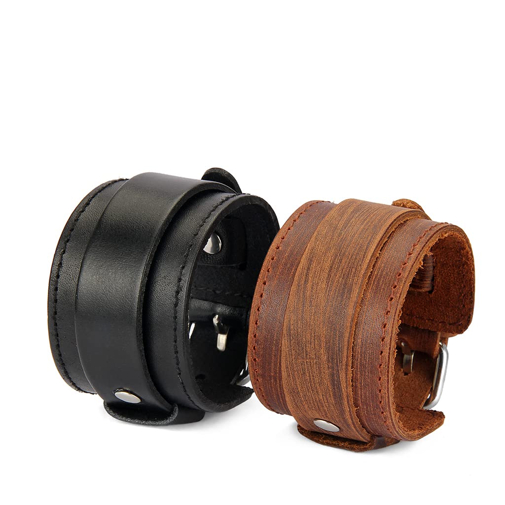Bjesinmo Punk Leather Bracelet for Men Leather Wristband Handmade Wide Cuff Bangle Braided Jewelry Adjustable - Gifts