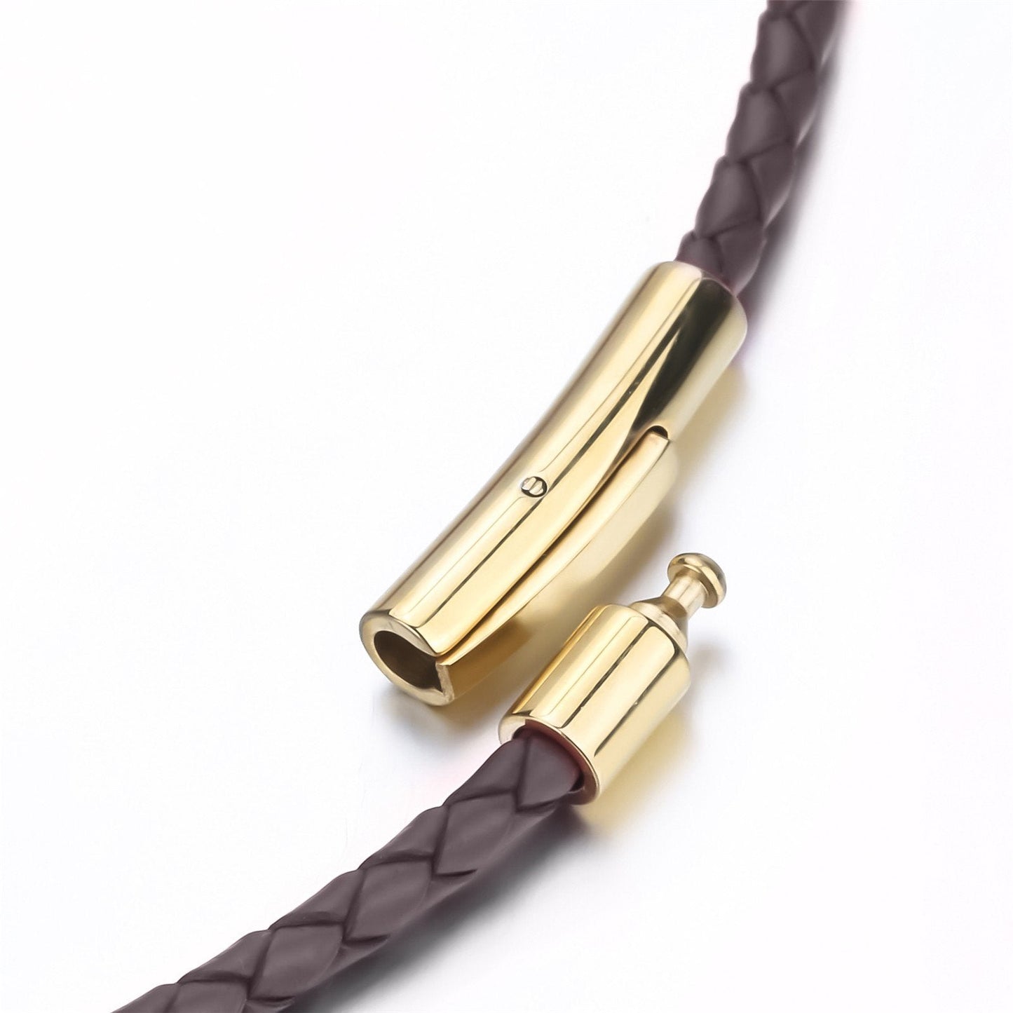 ELFASIO 3mm Mens Womens Red Braided Leather Cord Gold Stainless Steel Secure Clasp Necklace Chain 18 inch