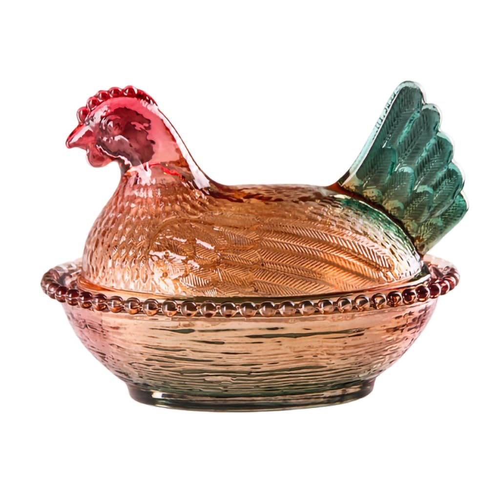 WAIT FLY Chicken Shape Glass Candy Dish with Lid Cookie Jar Candy Jar-Brown