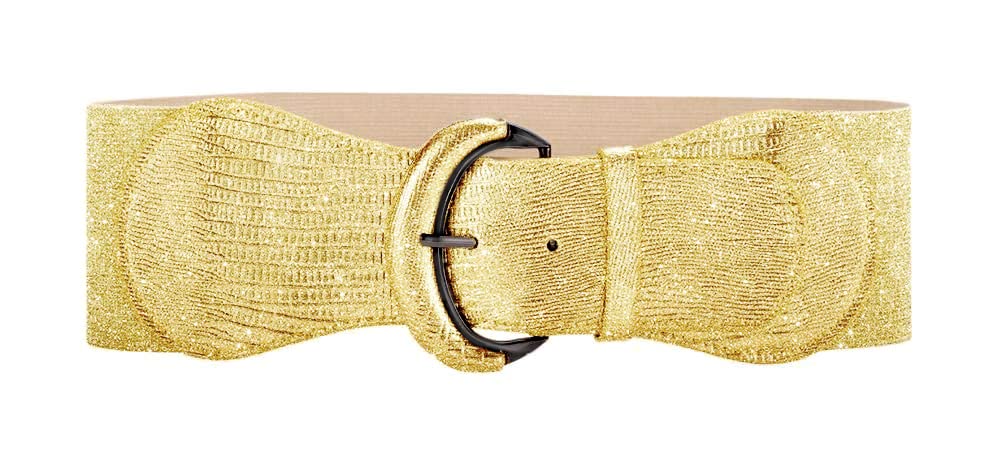VOCHIC PU Leather Elastic Gold Wide Belt for Women Ladies Dress Stretch Thick Waist Belts
