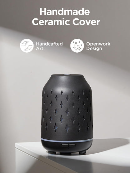 InnoGear Aromatherapy Diffuser, 150ml Ceramic Diffuser Ultrasonic Humidifier Cool Mist Essential Oil Diffusers for Home Air Diffuser with 2 Mist Modes Waterless Auto Off, White