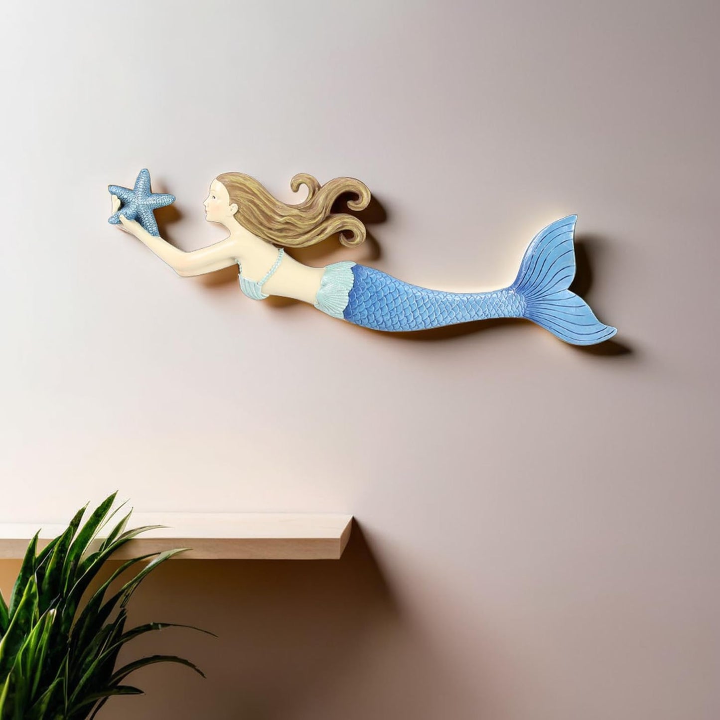 Young's Inc. Resin Mermaid Wall Art – 14”L x 3.5”H Nautical Decor Piece – Beach Decorations for Home – Wall Sculptures