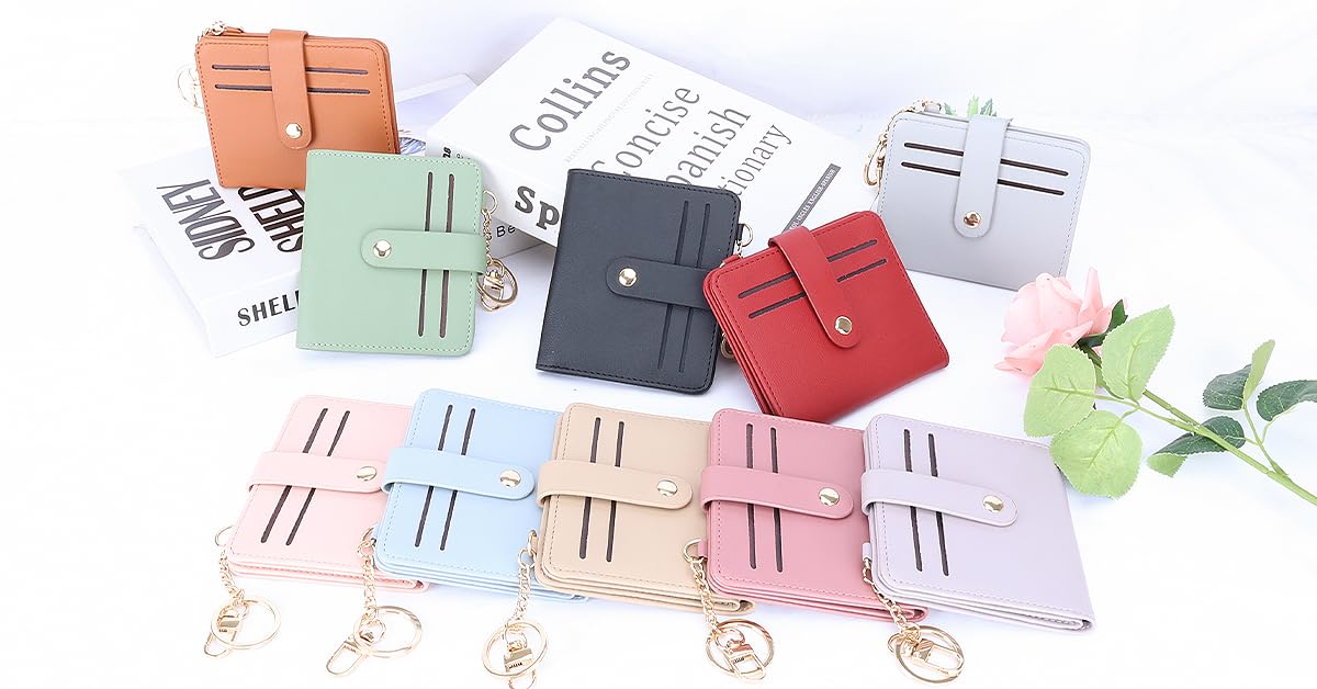 Airkit Small Wallets Woman RFID Blocking Leather Credit Card Holder - with ID Window - Card Wallets for Women - with Zipper Coin Purse - Keychain Wallet