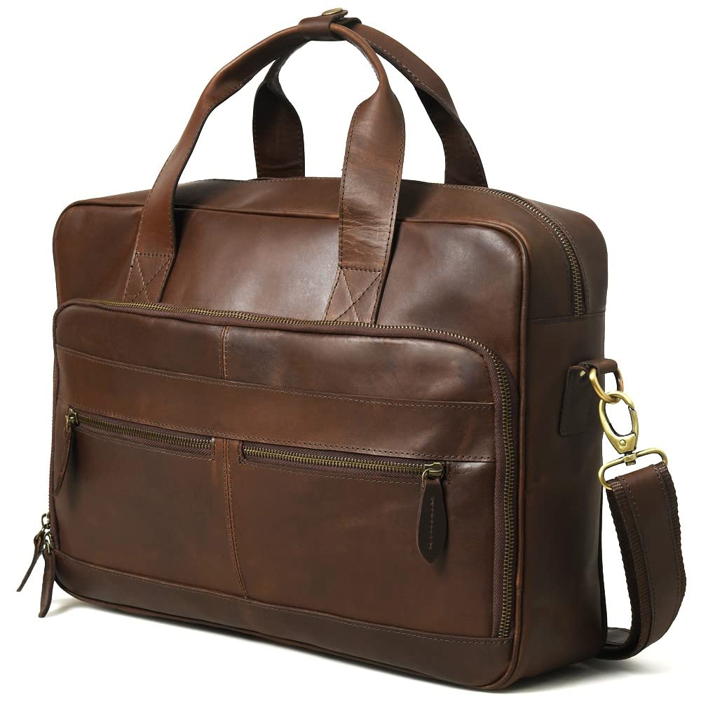 Gratlin Full Grain Buffalo Leather Briefcase For Men | Handcrafted Genuine Leather Messenger Bag for Men & Women | Brown Leather Laptop Bag for Men | Best Leather Bag Satchel Computer Case in 16 Inch