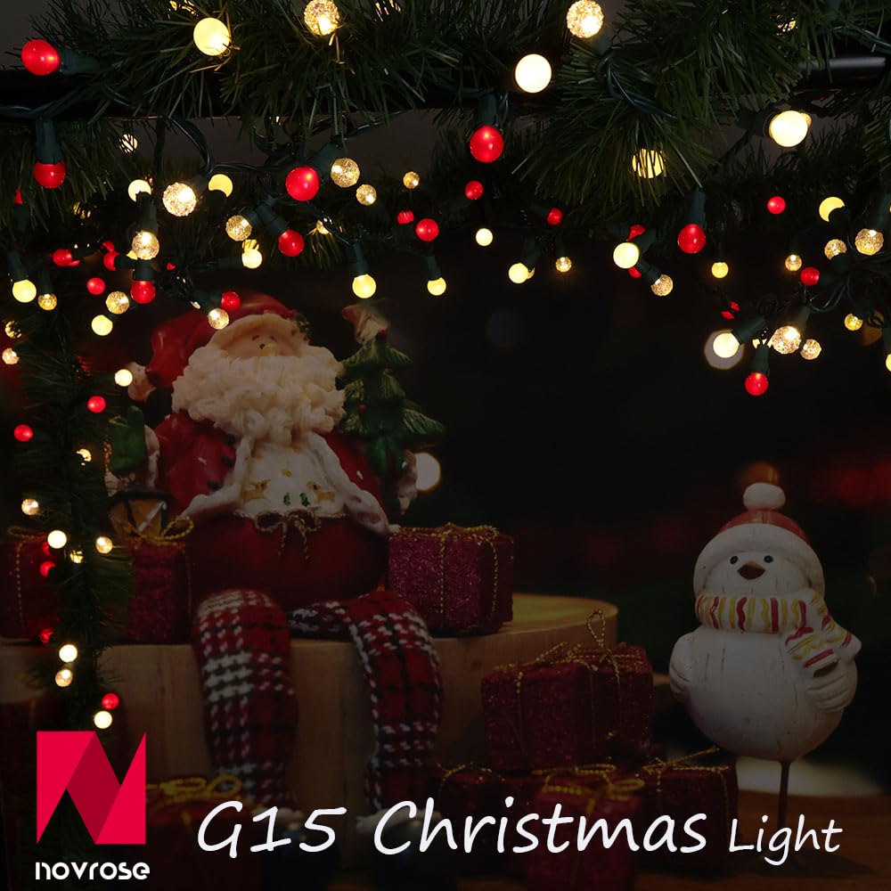 novrose Red and White Christmas Lights Outdoor G15 Pearlized Glass 70 LED 19FT Mini Globe String Lights for Christmas Tree Indoor Outdoor Decor,ETL Certified