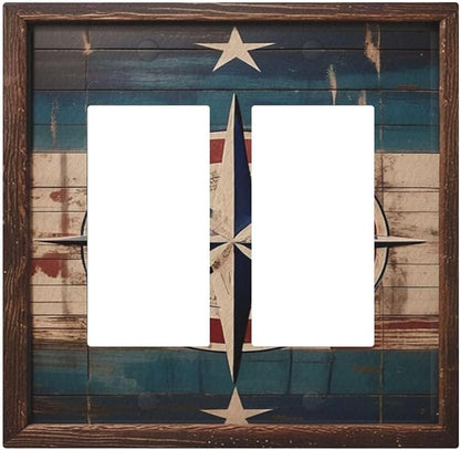 Decorative Art Light Switch Covers Nautical Rustic Star Emblem 2 Gang Dual Rocker Outlet Switch plate Faceplate GFCI for Home Decor