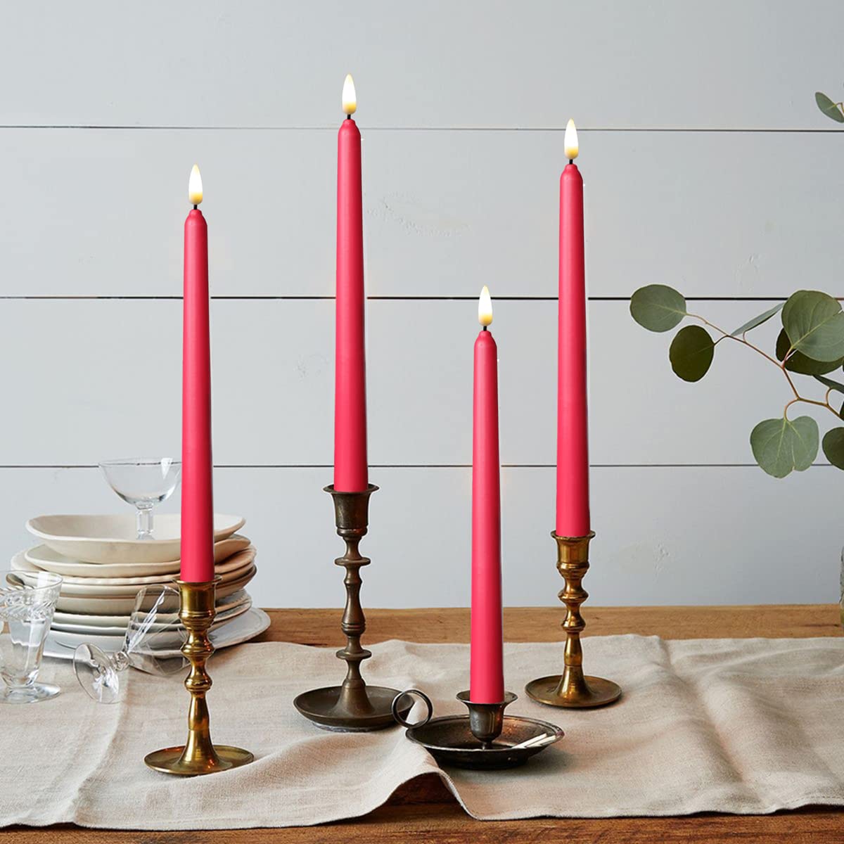 NONNO & ZGF 10 Red Flameless 11'' Wax Coverd Taper Candles with 2 Remote,Use 2-AA Battery(not Included) Runs 200 Hours, LED Battery Operated Candle for Candlesticks, Wedding, Patry, Hotel