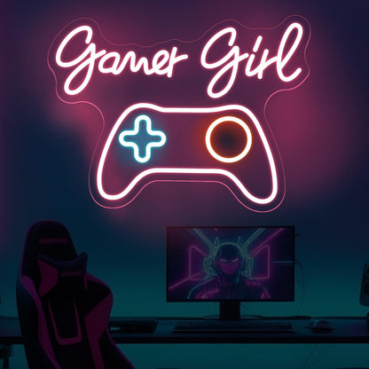 Gamer Girl Game Pad Neon Sign, Game Room Controller LED Neon Light Gamepad Wall Art Decor Home Bedroom Decoration Gift For Teen Boy Room Decor, Bar Decoration Best Gamer Gifts for Boys, Kids