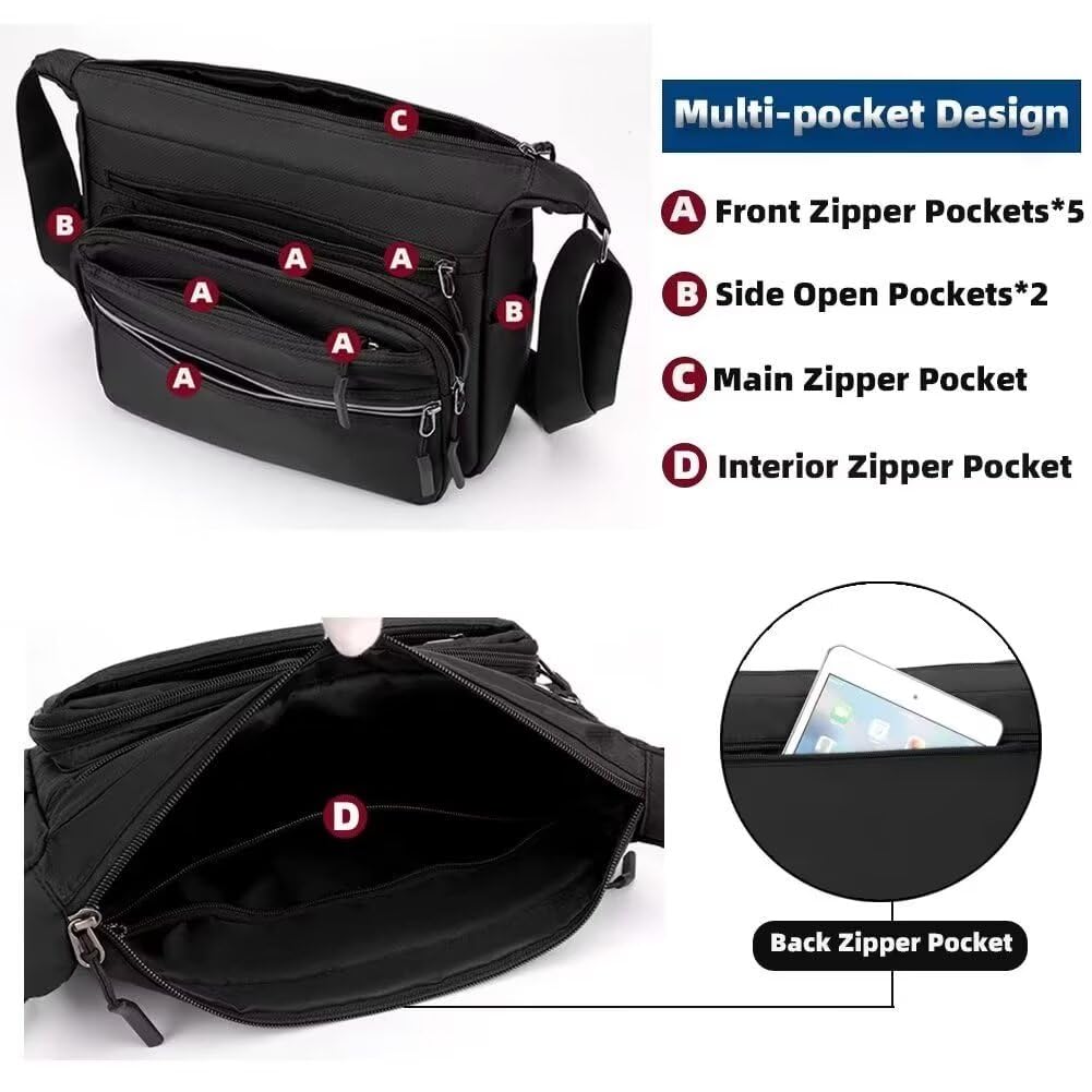 MINTEGRA Crossbody Bag for Men Multi-pocket Messenger Bag Nylon Waterproof Shoulder Bag Daily Travel Bag Lightweight Satchel