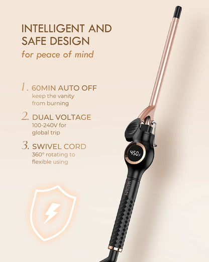 Large Curling Iron 2 Inch, Ceramic Long Barrel Hair Curling Wand, Hair Styling Tool, Dual Voltage, LCD Display, Black