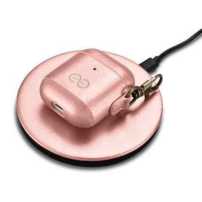 Dreem Om Case Cover with Keychain Clip Compatible with AirPods 1 & 2, Vegan Leather Airpods Case for Men & Women, Luxury Earbuds Accessory for Apple iPhone - Rose