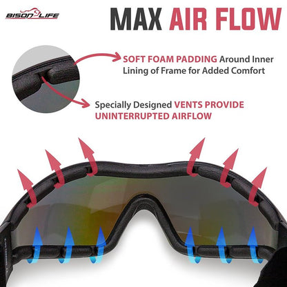 Mirage Vented Safety Goggles - UV Protection Eye Gear for Outdoor Activities | Blue Mirror, Adjustable Band, Dustproof