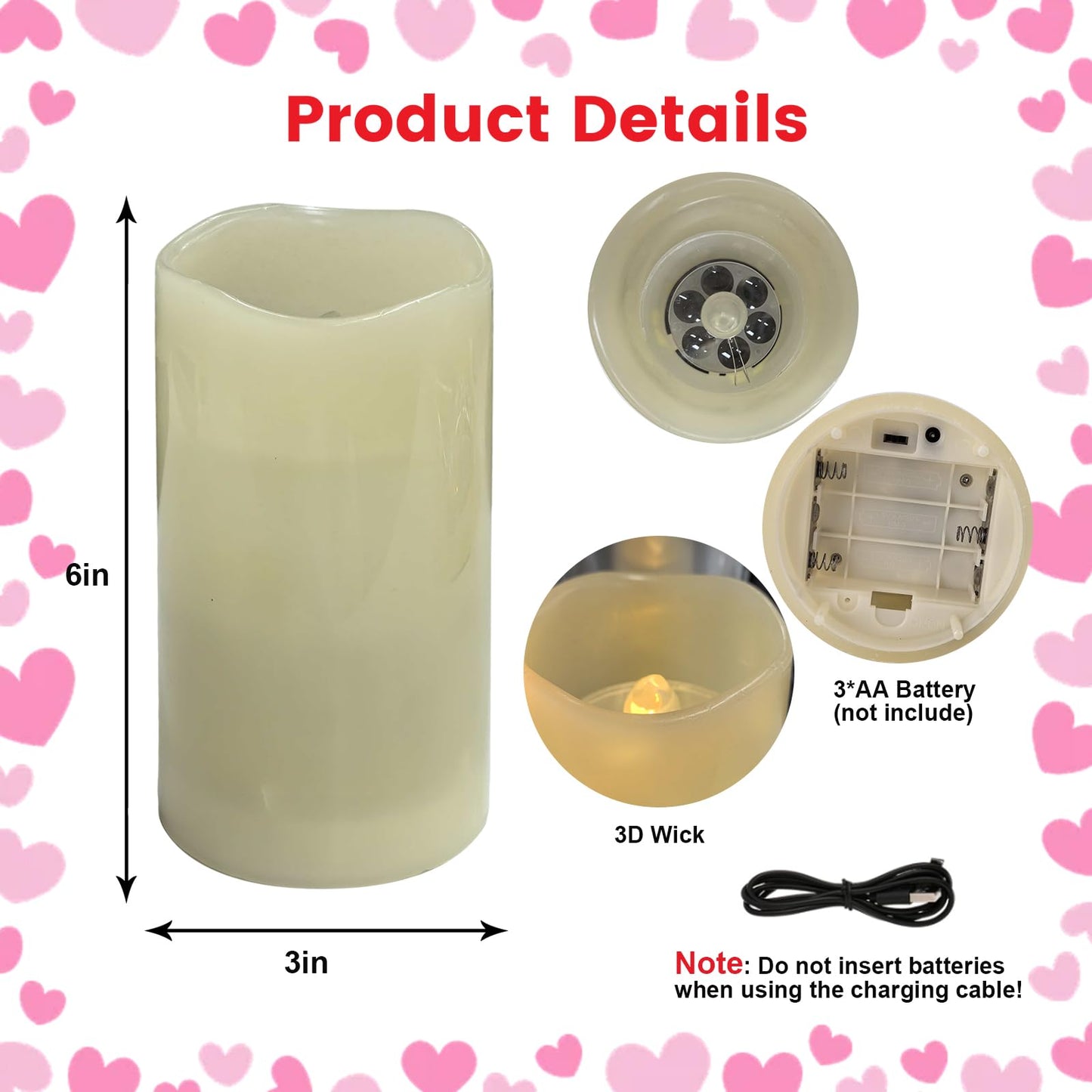 AVEKI Heart Flameless Candles Projector, Valentine's Day LED Pillar Candles with Remote and Timer, Battery Operated Romantic Projection Light for Wedding Home Decor, Gifts for Women (Love-White)