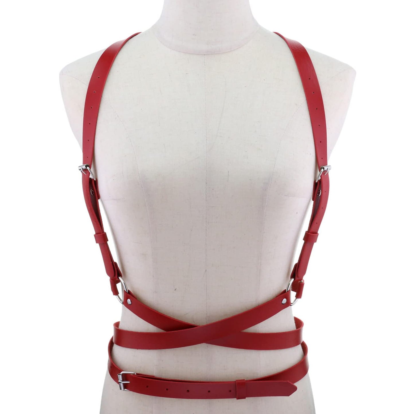 eYLun Women Leather Harness Punk Body Waist Belt - Adjustable Red
