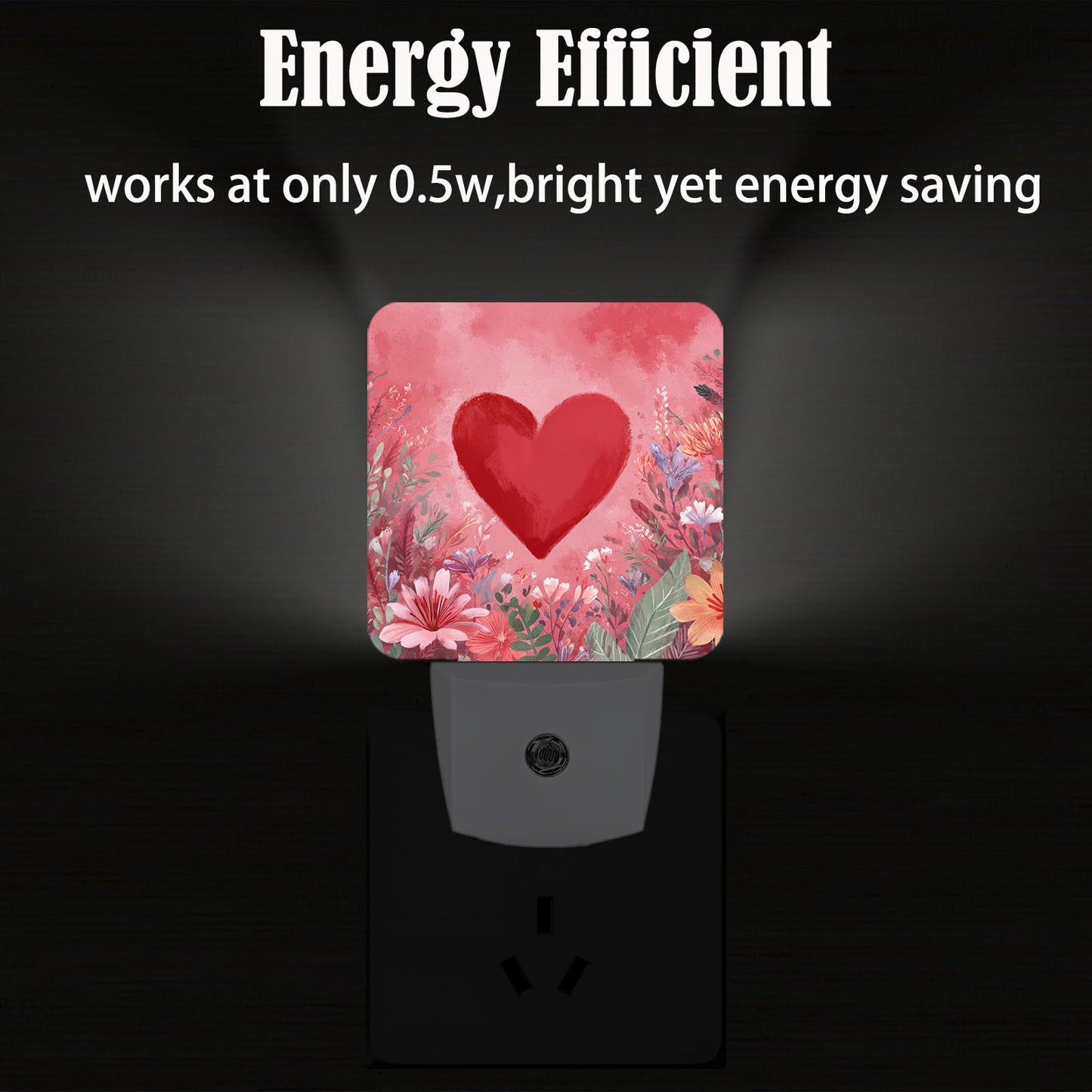 FSHVQKD Red Love Hearts Night Light,Plug-in Nightlights Auto Sensor Night Lamp Dusk-to-Dawn Lamp Home Decor for Nursery Children Girls Boys