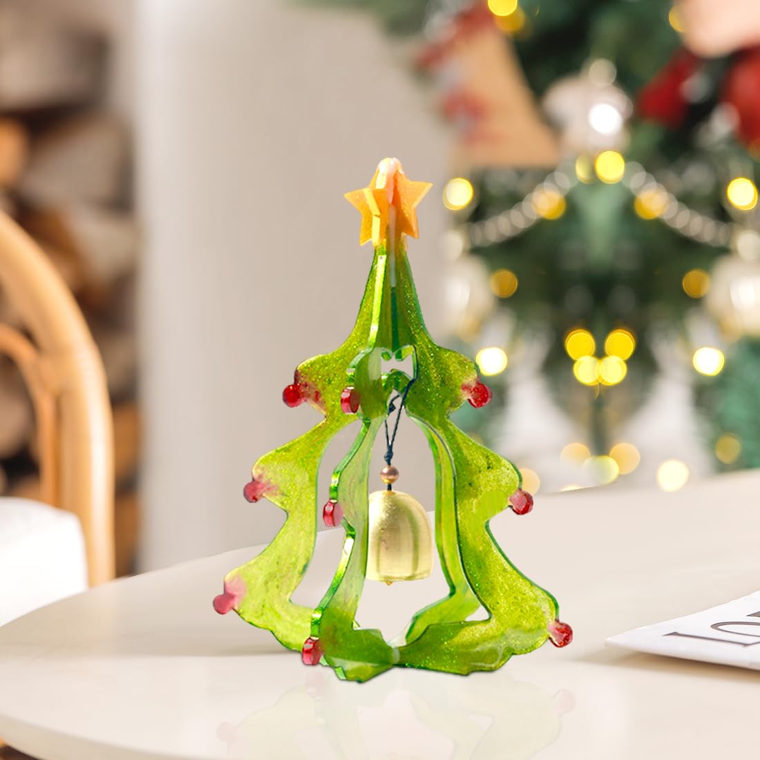 Voyyphixa 3D Christmas Tree Resin Mold with Bells Splicing Tree with Topper Star Silicone Molds for Epoxy Resin Xmas Ornaments Art Resin Casting Mold DIY Home Decoration Pendant Crafts Gift