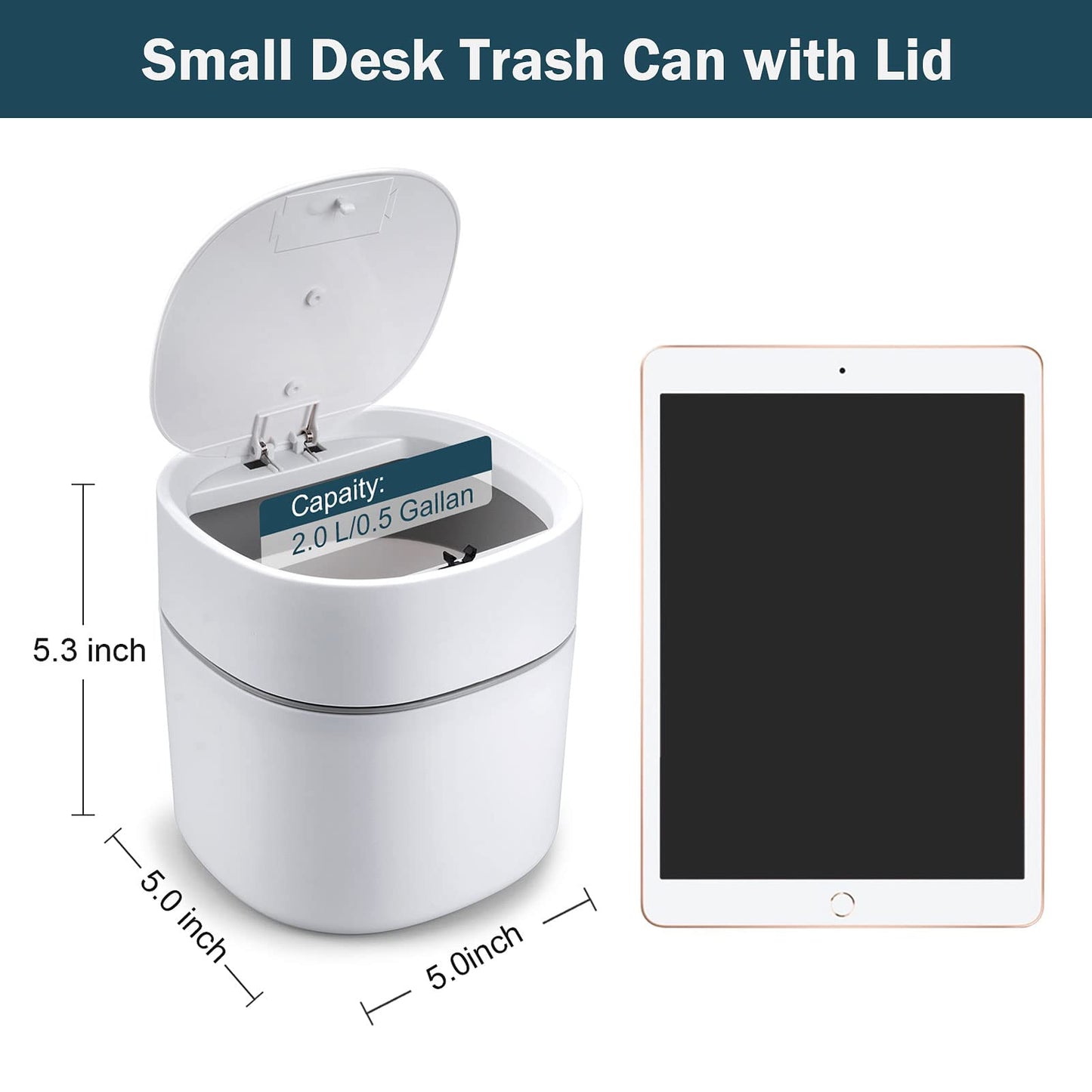 Business King Mini Desk Trash Can with Lid with Trash Bags 180 pcs Press-Top 0.5 Gallon Tiny Countertop Waste Basket Small Table Top Plastic Covered Garbage Bin for Desk Top