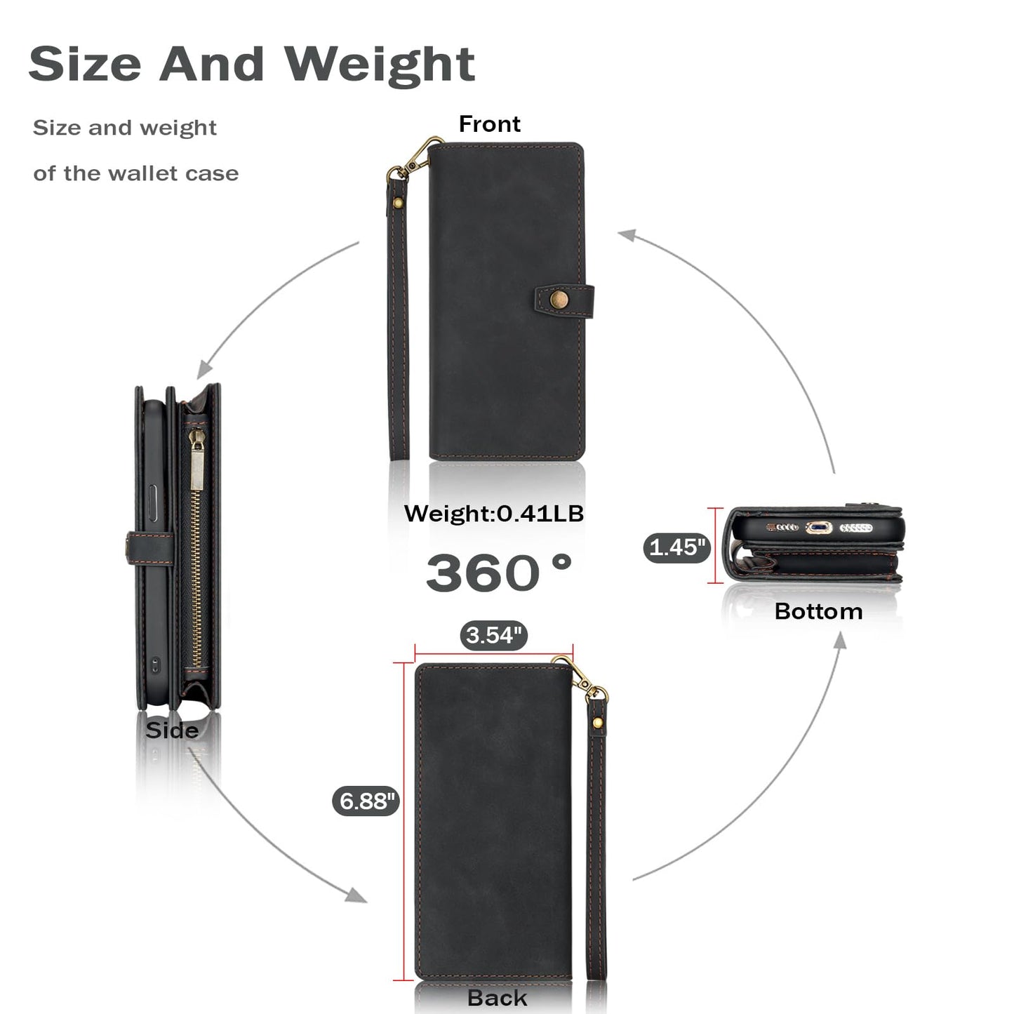 TwoHead for Samsung Galaxy S24 Ultra Wallet Case with Card Holder, Detachable Magnetic Phone Case for S24 Ultra,PU Leather All-Round Protective Phone Case Wallet with Wrist Strap,Black