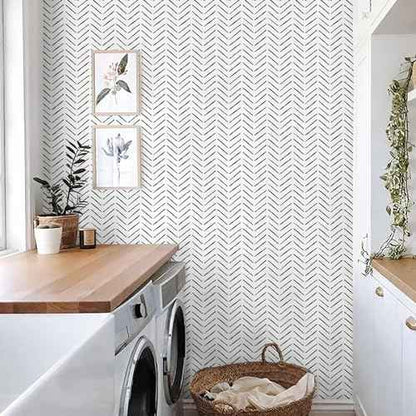 Rugreat Herringbone Peel and Stick Wallpaper Modern Stripe Contact Paper for Cabinets Neutral Self Adhesive Removable Wallpaper for Bedroom Bathroom Waterproof Black and White 78.8inL17.3inW