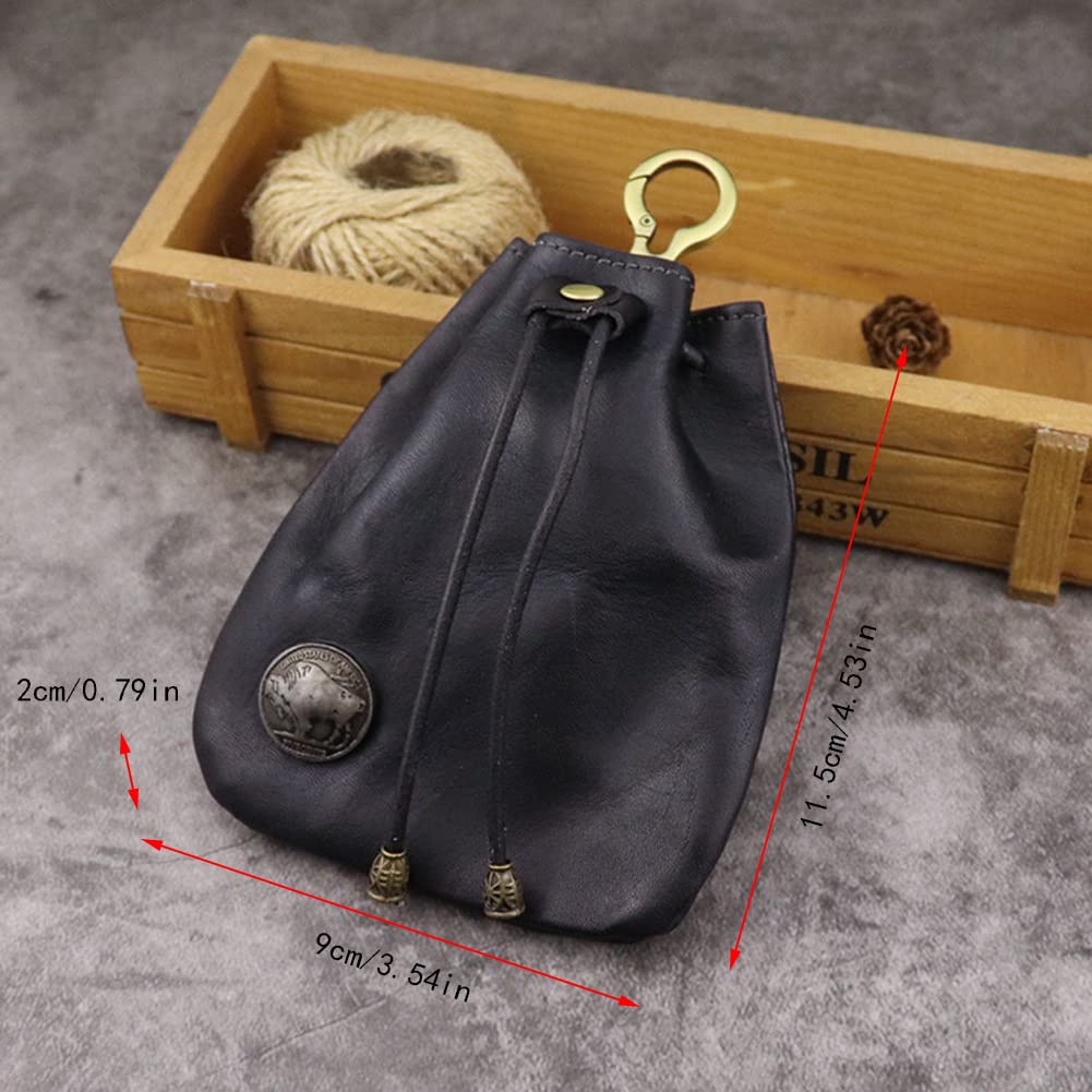 Wugebud 1 Pcs Leather Mini Medieval Pouch Keychain, Coin Organizer, Change Holder, Leather Drawstring Pouch for Men & Women