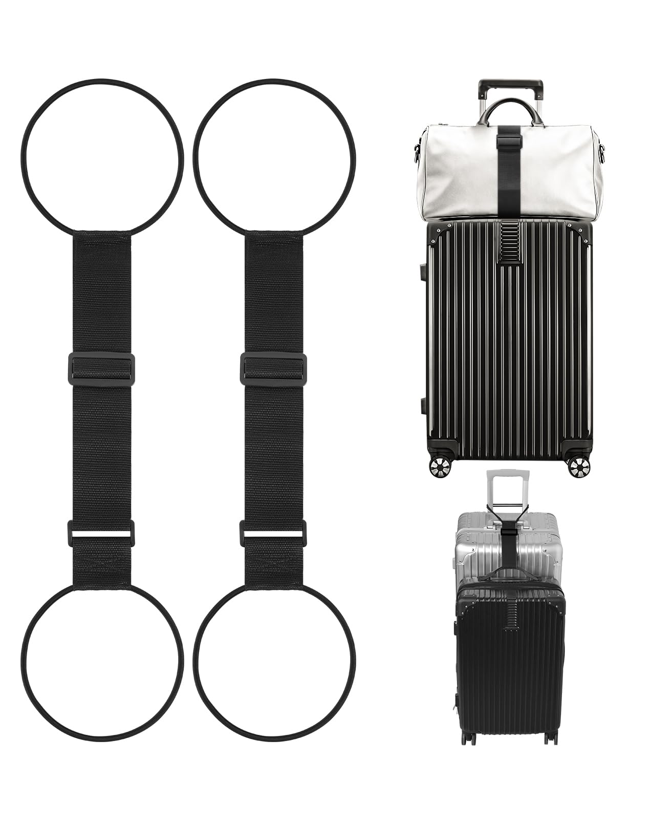 Aoahaiy Luggage Connector Straps for Suitcase, Adjustable Travel Belt for Carry on Bag, Backpack, Accessories, Thickened Elastic Add A Bag Bungee Strap, 2 Pack