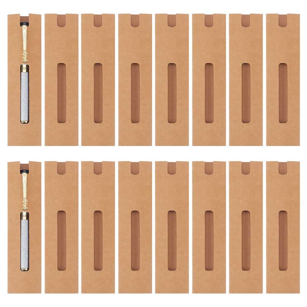 NBEADS 50 Pcs Kraft Pen Gift Boxes, Burlywood Slip-in Pen Packaging Box with Window for Pencil Ballpoint Fountain Pen Display Christmas Gift and Office School Supplies, 6.1x1.57inch