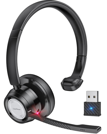 Link Dream Trucker Bluetooth Headset 20H Talktime Wireless Headset with 270°Rotatable Noise Cancelling Microphone USB Dongle for Online Meeting, Office Home, Call Center, Computer, Cell Phone (BH60)