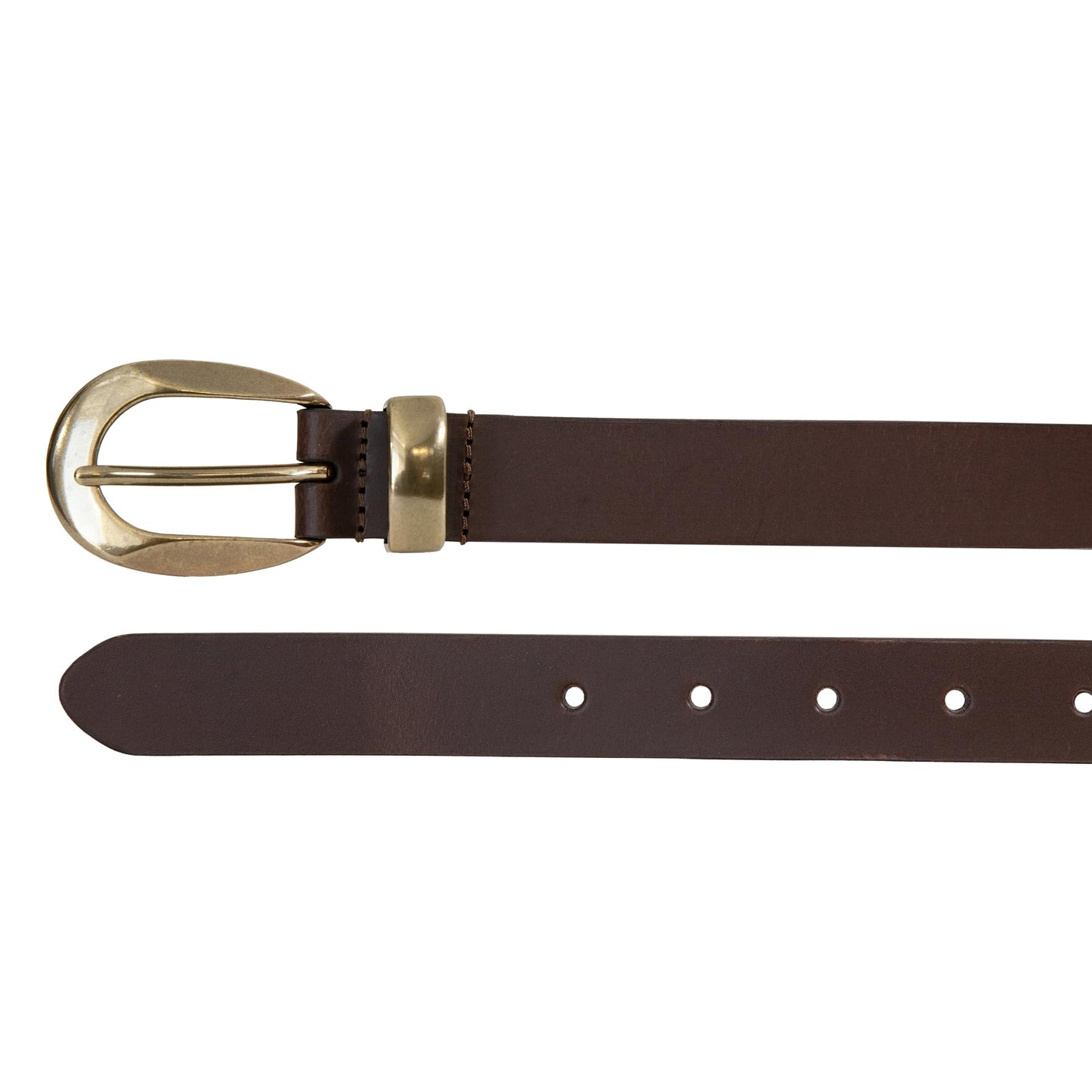 Lucky Brand Women's Minimalist Genuine Leather Belt with Antique Brass Harness Buckle, Large, Brown
