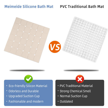 MEIMEIDE Shower Mat Non Slip 21"x21" Silicone Foldable Bath Mat with Suction Cups & Drain Holes, Odorless, Eco-Friendly & Durable, Machine Washable Shower Stall Mat for Adults, Seniors Beige