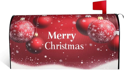 Festive Magnetic Mailbox Cover Xmas Christmas Ball Pattern Outdoor Mailbox Protector Holiday Seasonal Decorative Garden Yard Home Standard Size 21 x 18 Inch