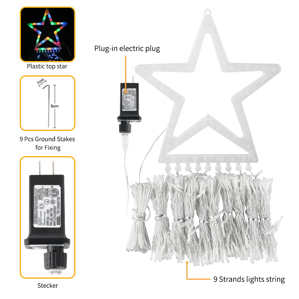 ZTX Christmas Star String Lights,11 Lighting Modes Christmas Decorations Clearance Outdoor 11Ft Waterfall Christmas Tree Lights for Christmas,New Year,Birthday(Warm White)