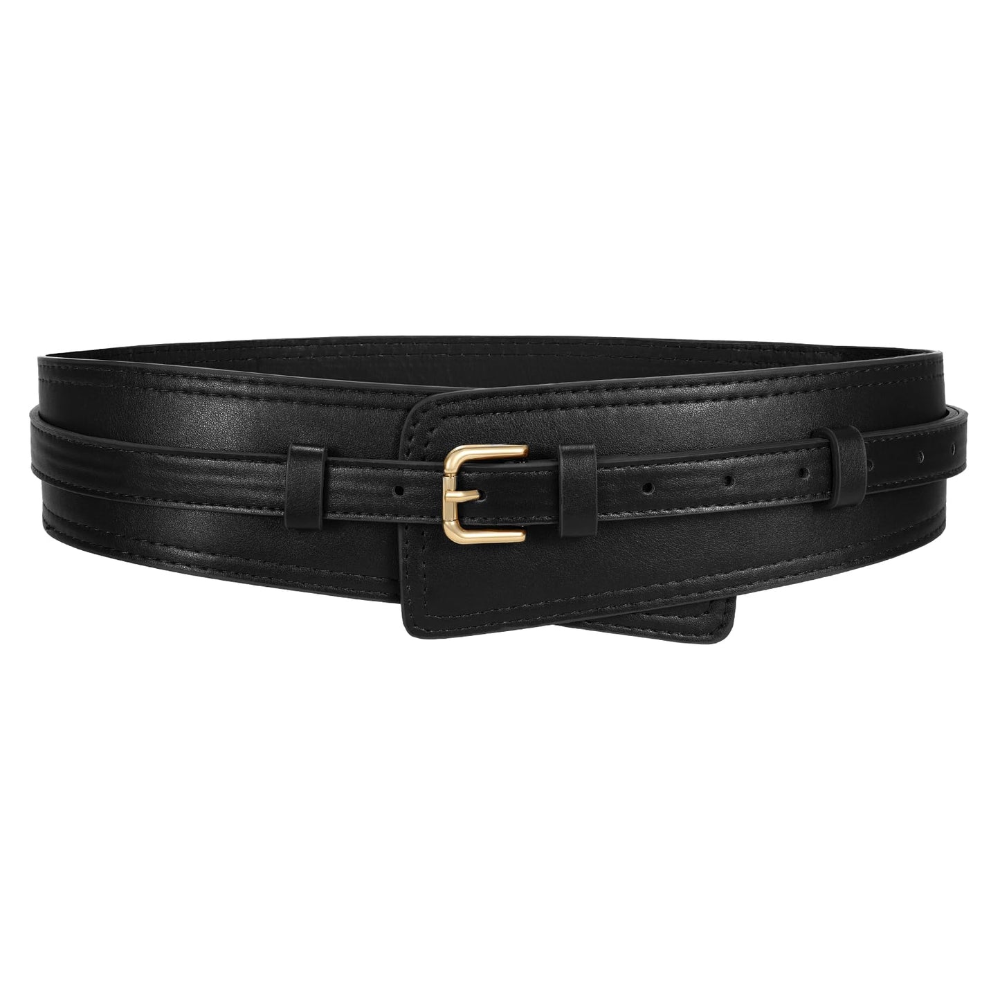 WERFORU Women Wide Waist Belts for Dress Women Fashion Wide Leather Belt 2-in-1 Waistband with Thin Belts for Dress, A-Black-gold buckle, Fit Waist Size 33"-38"