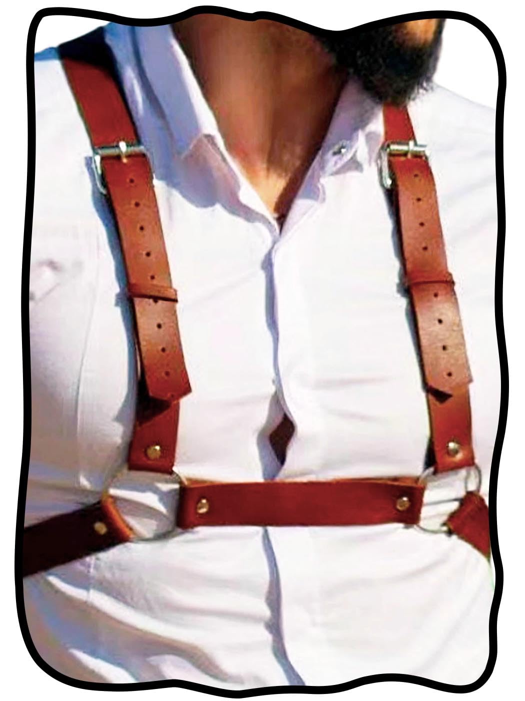 Fstrend Men's Mardi Gras Chest Harness, Brown Faux Leather Shoulder Belt Strap, Fashion Rave Outfits Body Accessory