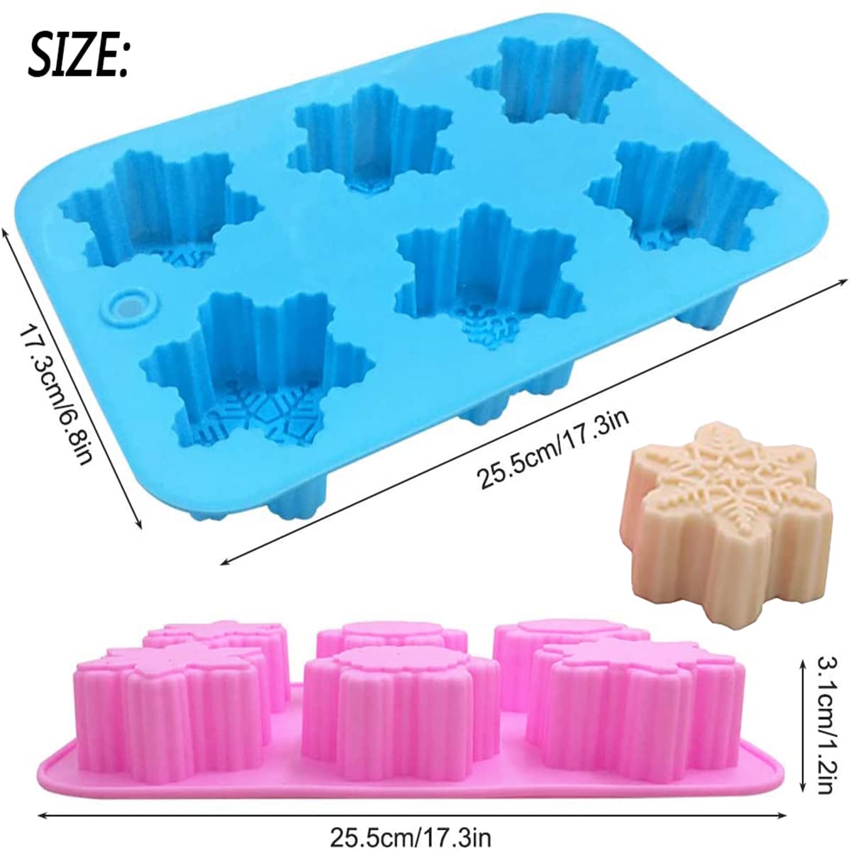 Snowflake Silicone Molds, 2 Pack Cake Pans Cookie Trays Handmade Soap Making Molds Also for Chocolate Mold Pudding Jelly Muffin Ice Cube Tray for Christmas Holiday Party Cake Decor(Pink/Blue)…