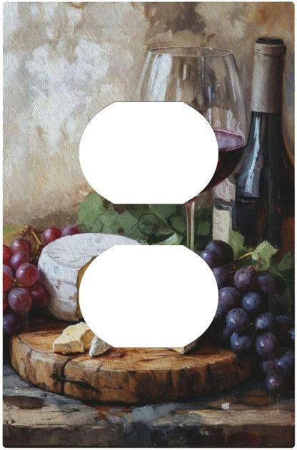 Decorative Art Light Switch Covers Wineglass & Artisanal Cheeses 1 Gang Single Duplex Outlet Wall Plate Switchplate Electrical Faceplate for Home Decor
