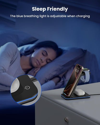 Wireless Charging Station for Apple - 3 in 1 Wireless Charger Stand Dock Watch and Phone Charger Station for Apple Watch 11/8/7/SE/6/5/4/3/2, iPhone 17 16-12 Pro Max SE XS X, Samsung, AirPods Pro/3/2
