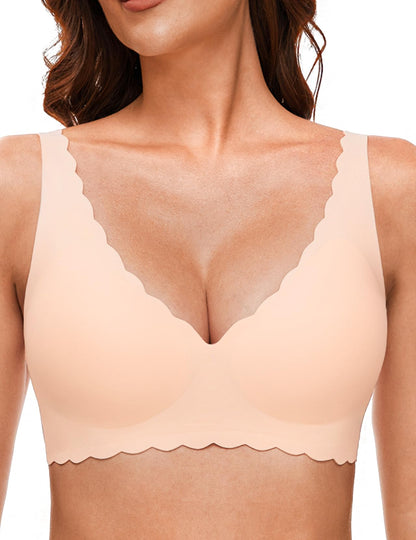 Deep V Petal Bras for Women No Underwire Soft Wireless Bras Comfort Seamless Bralettes with Extender