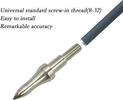 Archery Points - 12pcs Stainless Steel 5/16 Inch Screw-in Bullet Tips for Crossbow, Recurve & Compound Bow | 75/100/125/150 Grains