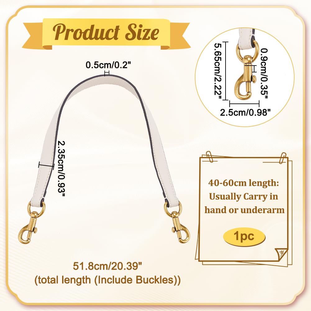 WADORN Genuine Leather Purse Handle, 20.4 Inch Leather Handbag Handle Replacement Short Shoulder Strap with Retro Gold Buckles Women Bag Making Accessory for Coach Shoulder Bag 26, White