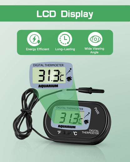 ZACRO 2 Pack Digital Aquarium Thermometer, Fish Tank Thermometer, Water Thermometer with Large LCD Display,Reptile Thermometer for Fish Tank Water Terrarium