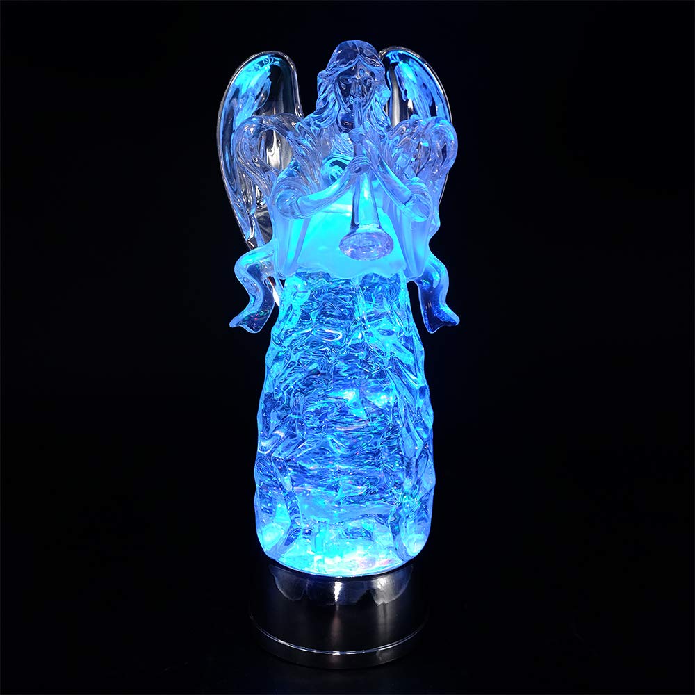 DRomance 11" Angel Snow Globe Lantern Battery Operated with 6 Hour Timer Color Changing LED Light Trumpet Angel Swirling Glitter Water Lamp Thanksgiving Christmas Holiday Decor Gift