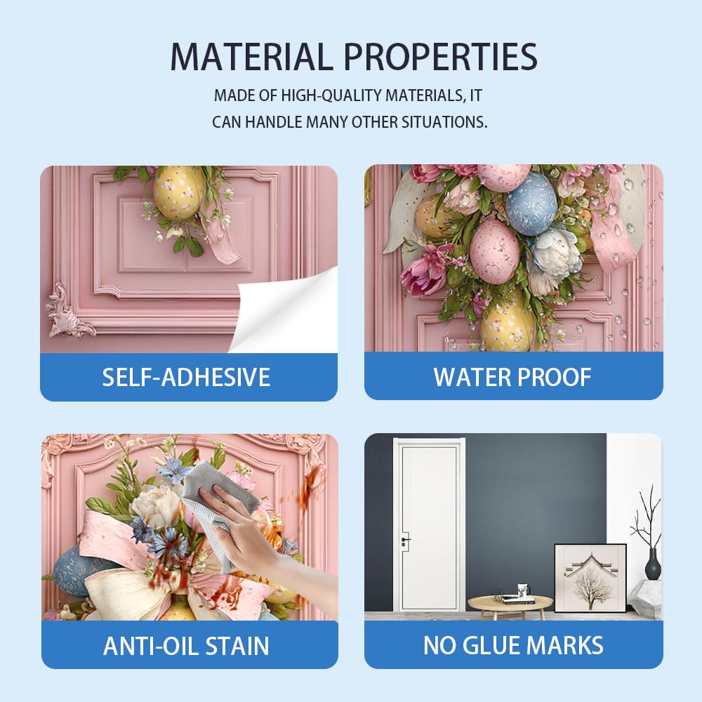 WDESYADMS PVC Self Adhesive Door Sticker 30.3x78.7 Inch Easter Eggs and Floral Bow Design Peel and Stick Decorative Door Decal for Bedroom Living Room Entryway Spring Home Decor